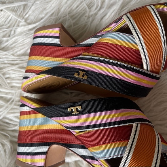 Tory Burch Multicolor Striped Grosgrain Graham 65mm Heel Mule Sandals EUC Sz 6 - Picture 8 of 12